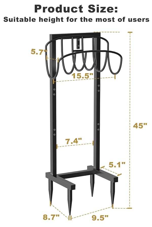 Artigarden Freestanding Garden Hose Holder with 4 Spikes, Heavy Duty Metal Reel Stand Hanger Rack Organizer, Holds Storage 150ft Hose for Outside Yard Lawn, Black by Artigarden - Used condition - US$23.88