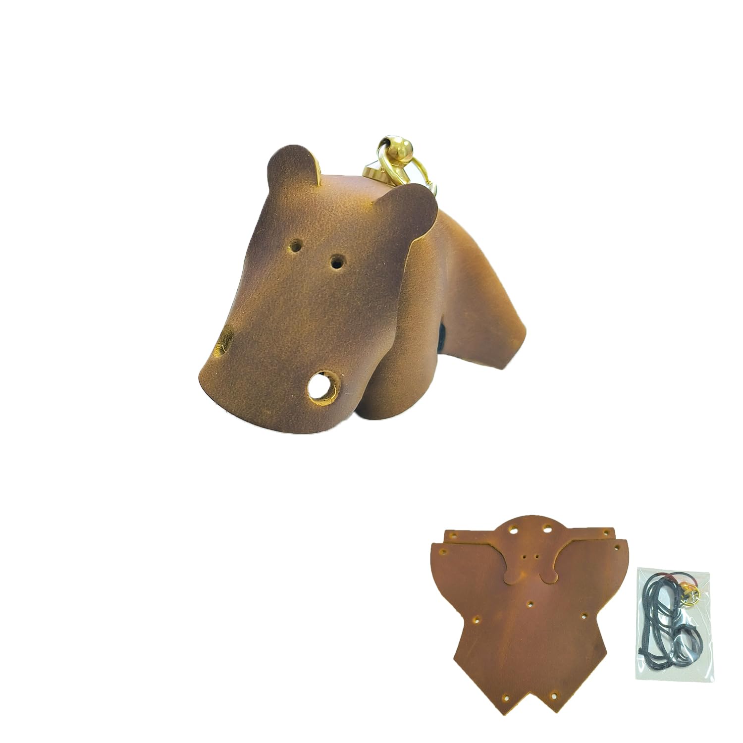 PTGMH Leather Keychain Kit DIY Keychain Charms Making Kit Crazy Horse Leather Elephant Keychain Hippo Keychain Pendant Bag Charms Leather Key Fob Kit for DIY Craft (Brown (Hippo))