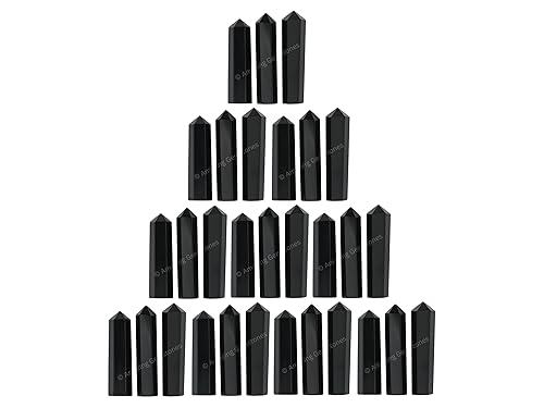 Black Obsidian Crystal Points Bulk 3 Pcs Healing Crystals and Stones - Hexagonal Healing Point Bulk Crystals for Crafts - Premium Gemstones and