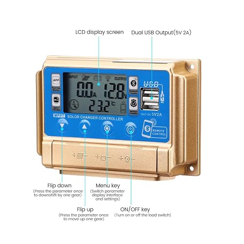 SUNYIMA 60A MPPT Solar Charge Controller 12v/24v Current Auto Focus MPPT Tracking Charge with Bluetooth LCD Display Dual USB Solar Regulator Charge Controller Multiple Load Control Modes (60A MPPT) - Thumbnail 2