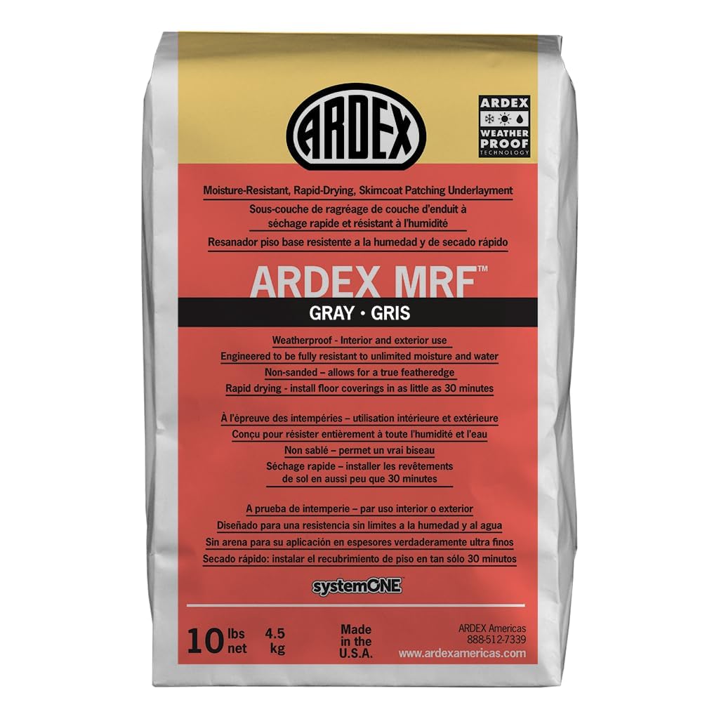 Ardex MRF Water Resistant Rapid-Drying, Cement Based Skimcoat Patching Flooring Underlayment 10 Lb for Ceramic Tile Natural Stone Tile, Weatherproof Technology for Indoor Outdoor Use, Gray