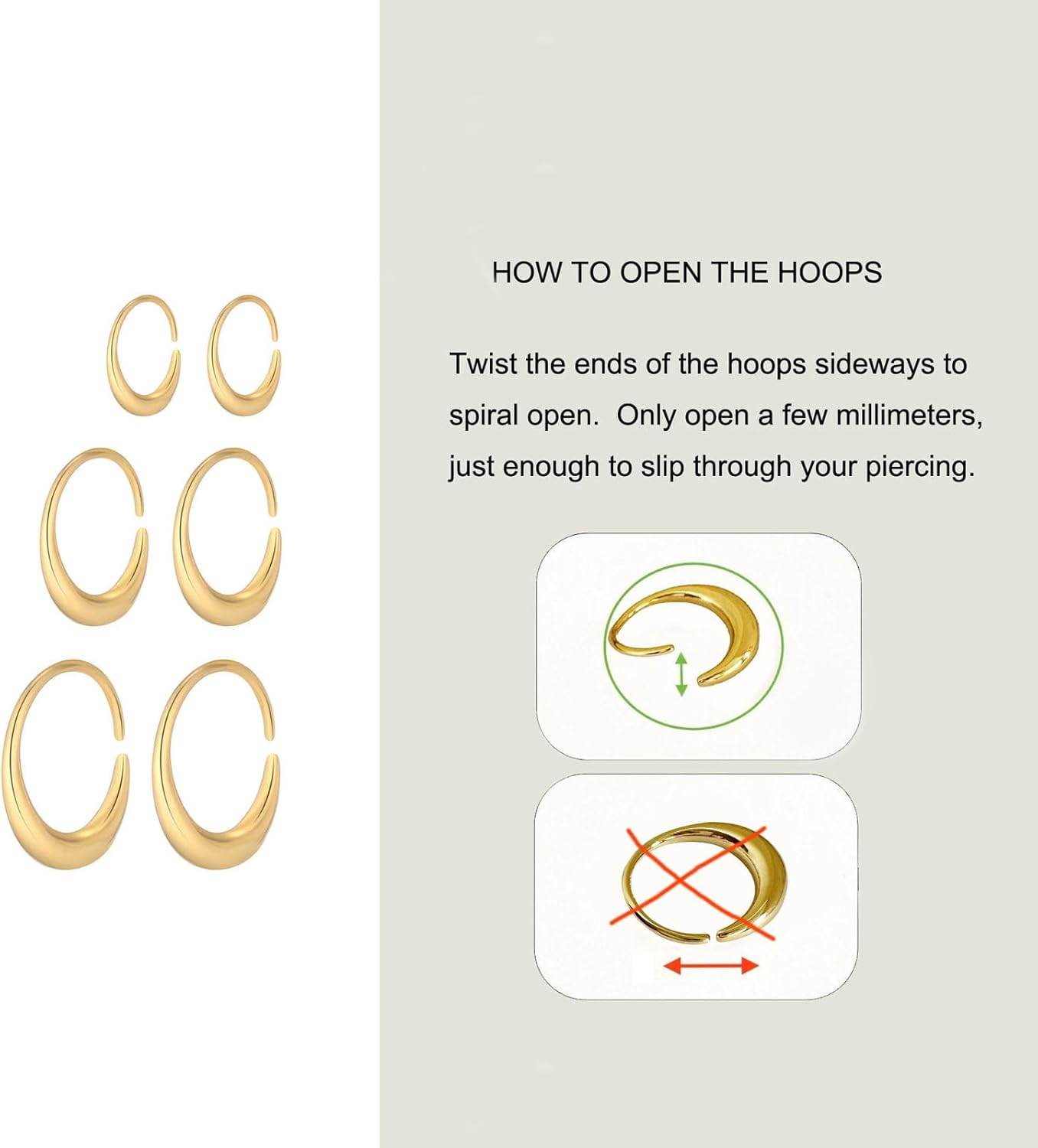 3 Pairs Gold Hoop Earrings for Women Earring Stacks Gold Hoop Earring Sets for Multiple Piercing Hypoallergenic Dainty 14k Gold Plated Small Hoops Huggie Earrings Trendy Jewelry Gifts - Image 4