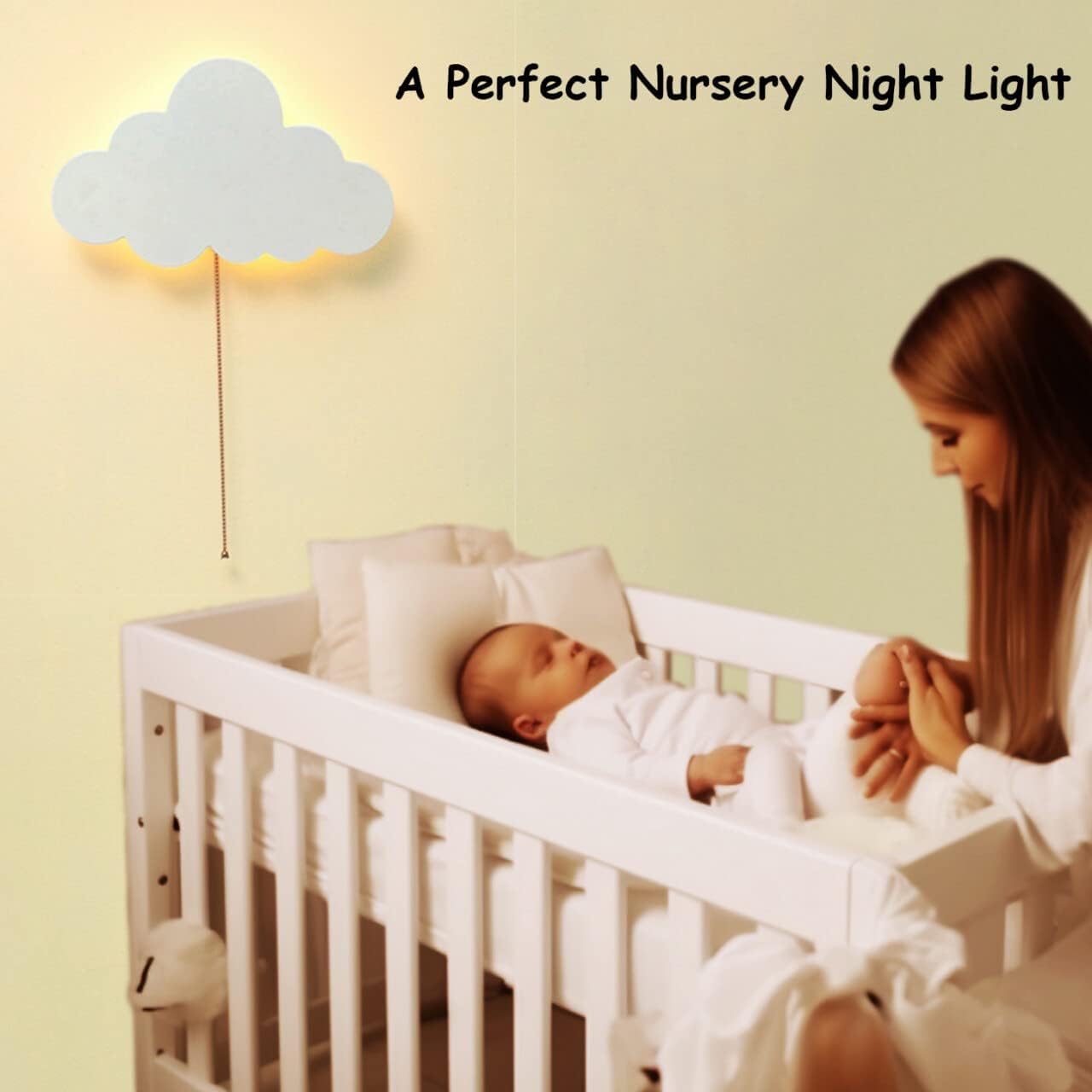 Cloud-Night-Light for Bedroom, Kawaii Kids Cloud Lights Baby Nursery, Cute Floating Lamp Room Decor, Battery-Operated Hanging Night Wall Warm White FYR-CLOUD-PULL-C