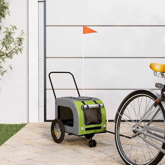 Foto 2 de 8 de vidaXL Remolque de Bicicleta para Mascotas Verde y Gris