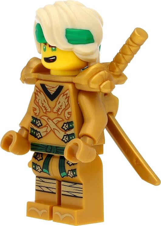 LEGO Ninjago Mini Figure Lloyd (Golden Ninja, Yellow Head, Hairpiece) with Shoulder Armour and Swords