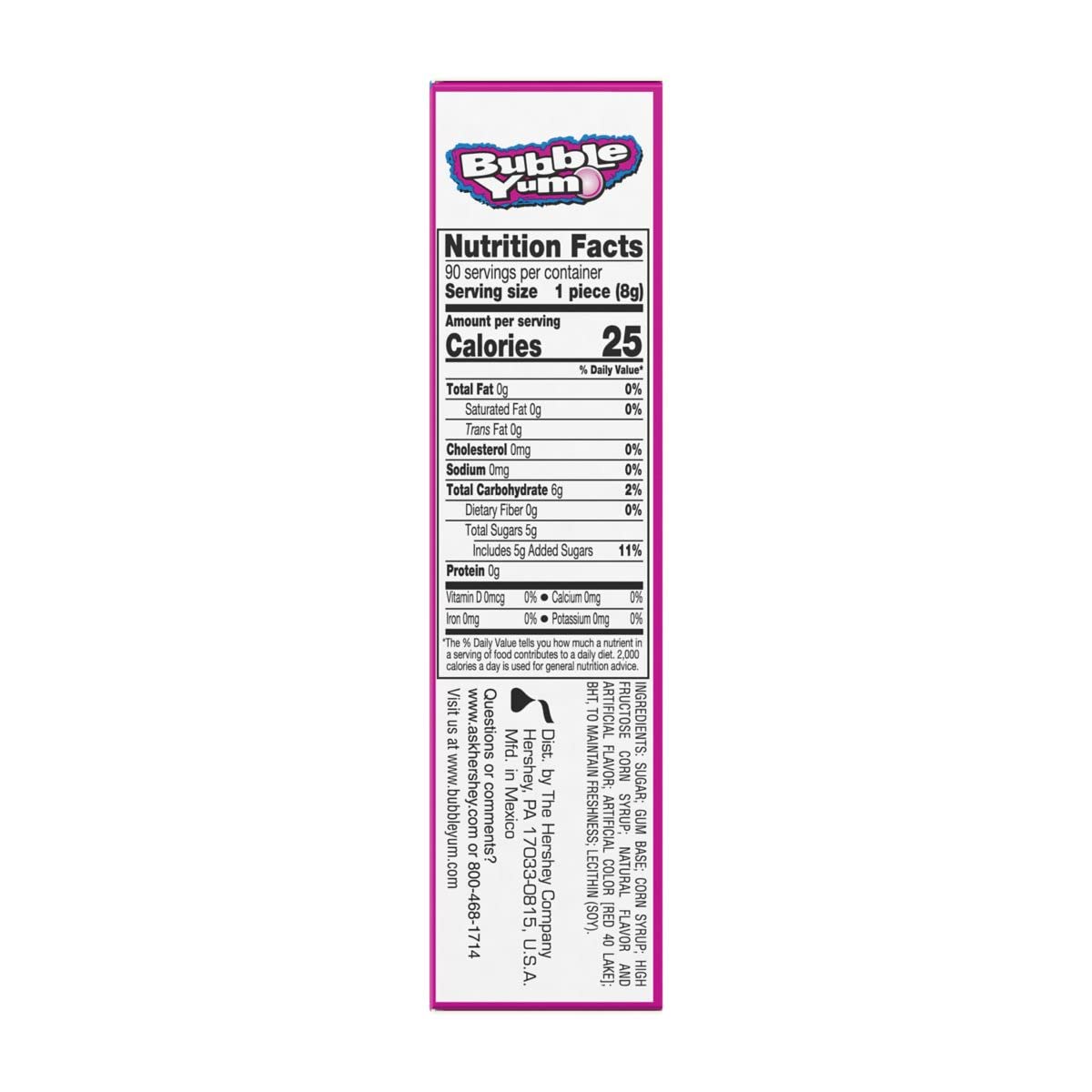 Bubble Yum Bubble Gum, Original - 18 - 5 piece packages [90 pieces]