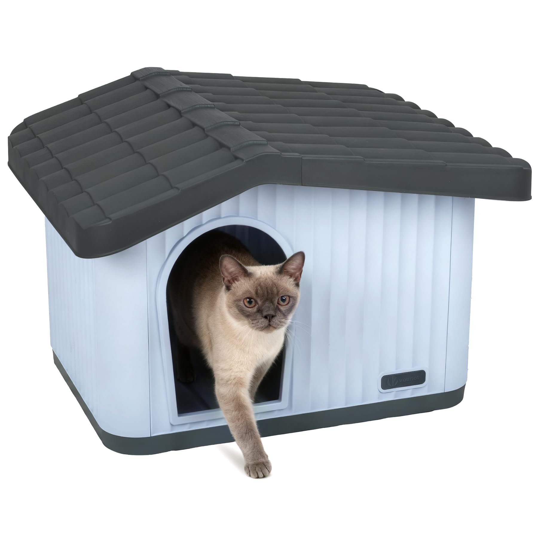 VOUNOT® Casa para Gatos de Plástico 60x51x41 cm, Caseta Mascotas Casita Cabaña de Perros Techo Desmontable Rejilla de Ventilación Patas Antideslizantes, Fácil de Montar para Interior y Exterior Blanco