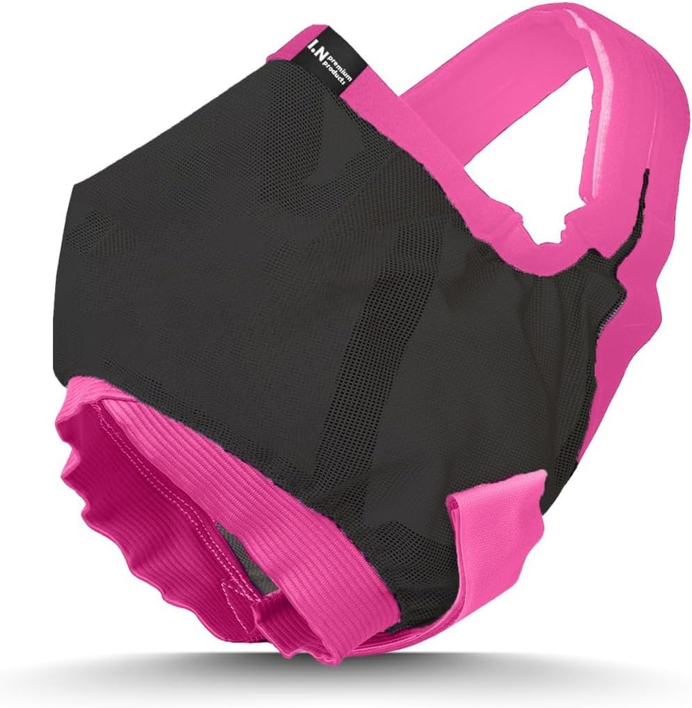 Cattle Livestock Fly Mask Fleece Padding Breathable Mesh Adjustable Fit for All Cattles (Black, Pink) (Pink)