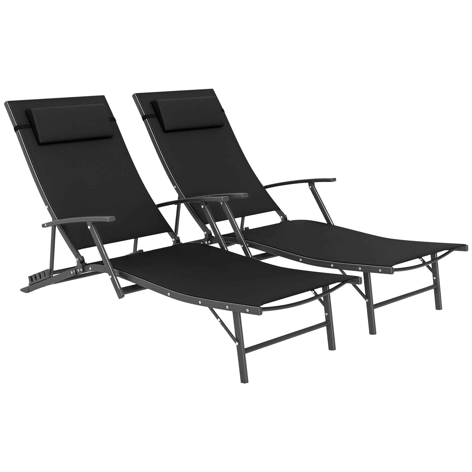 Outsunny Set Of 2 Garden Sun LoungersFolding Chaise Lounge ChairsBlack from B&Q
