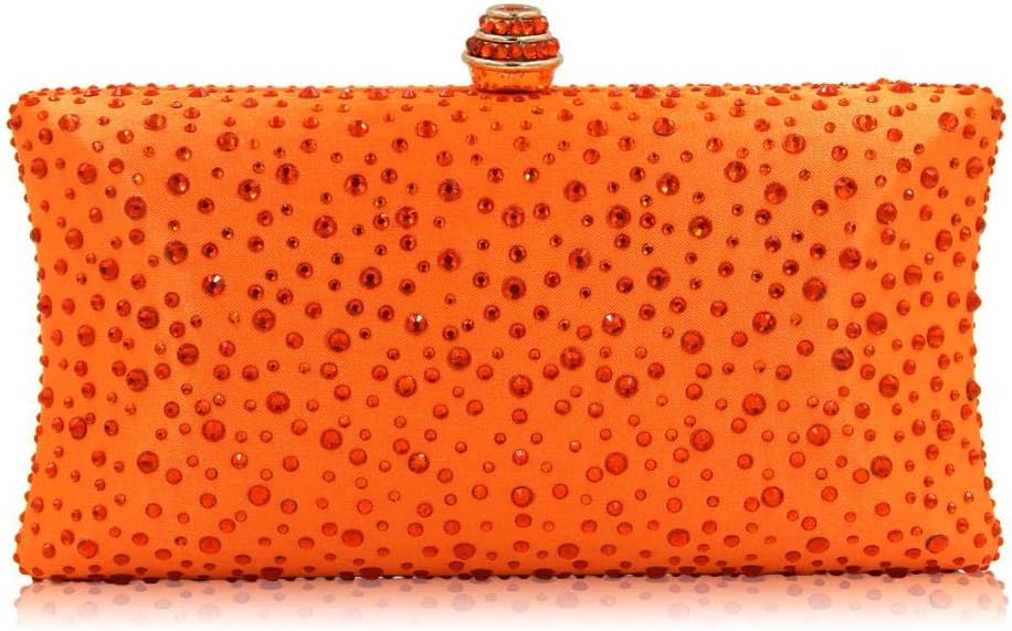 Evening Bag Exquisite Elegant Clutch Bag Rhinestone Soft Evening Clutch Purse Handbag for Women (Orange)