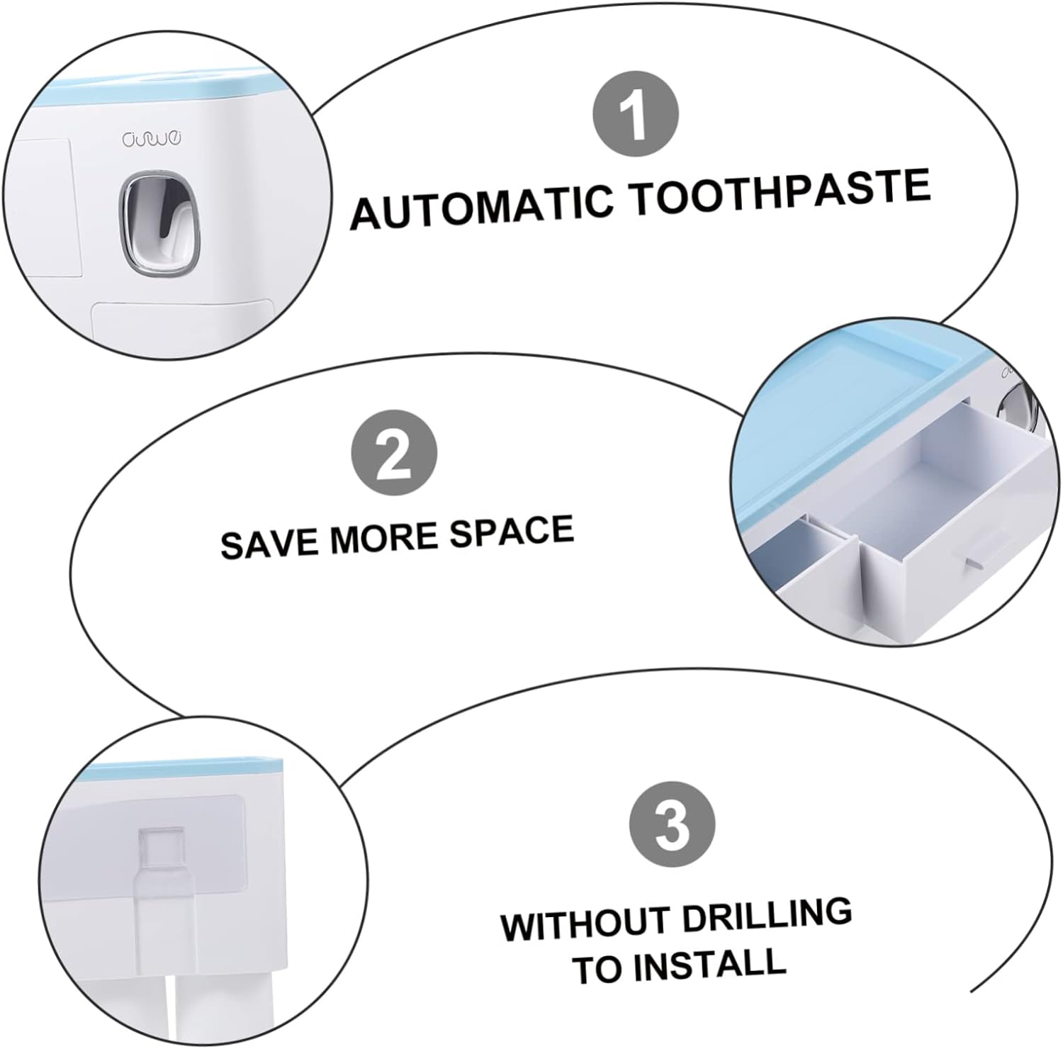1pc Toothbrush Organizer Dispenser and Wall-Mount Adhesive Creative Magnetic Toothbrush Holder for Bathroom Accommodates Cups and Material