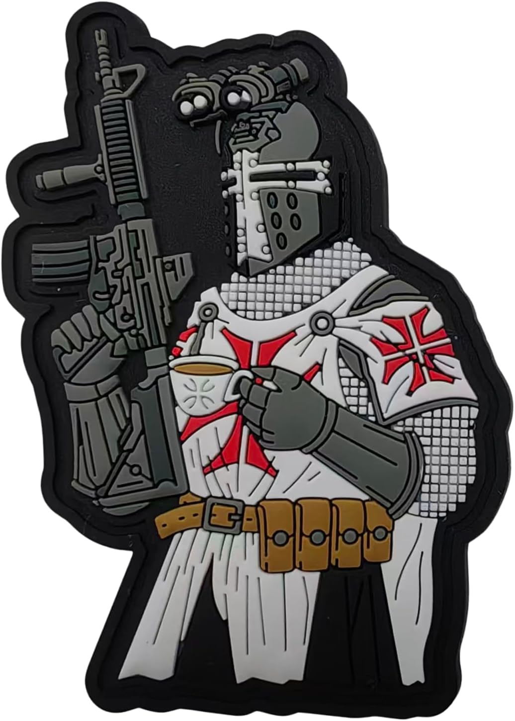 Coffee & Crusader Cross PVC Tactical Patch – Hook Backed Morale Patch for Plate Carriers, Backpacks, Hats and Tactical Gear- Slap & Go - 3.25" x 2" - Black, White & Red