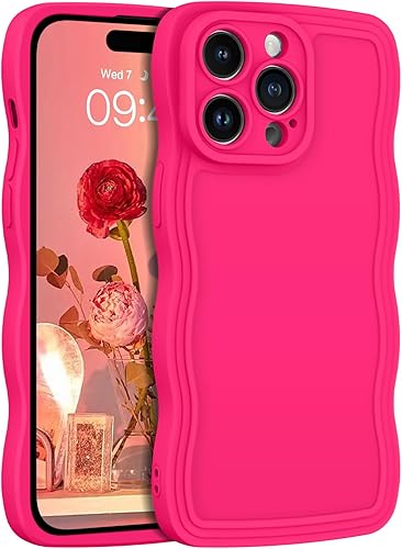 YINLAI Funda diseñada para iPhone 15 Pro de 6.1 pulgadas, funda protectora de goma de gel de silicona suave color rosa neón, bonita forma de marco