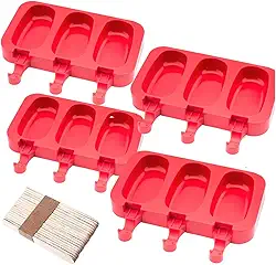 Kit 4 Formas de Picolé Magnum, Silicone, Formas com 200 Palitos Madeira, Molde para Sorvete, 19,2x14,5x2,5cm com Tampa e PALITOS REUTILIZÁVEIS