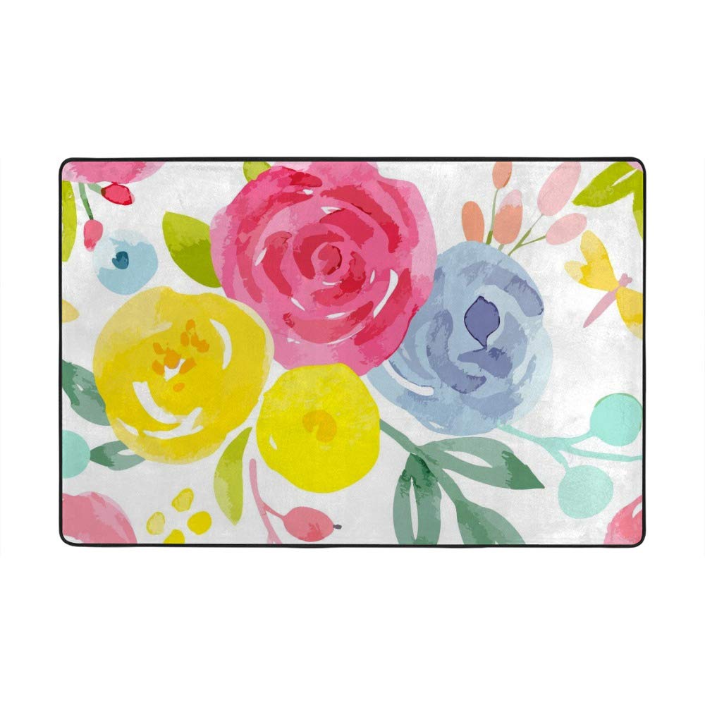 Grand tapis motif floral en velours corail CHEHONG 80x58 inch