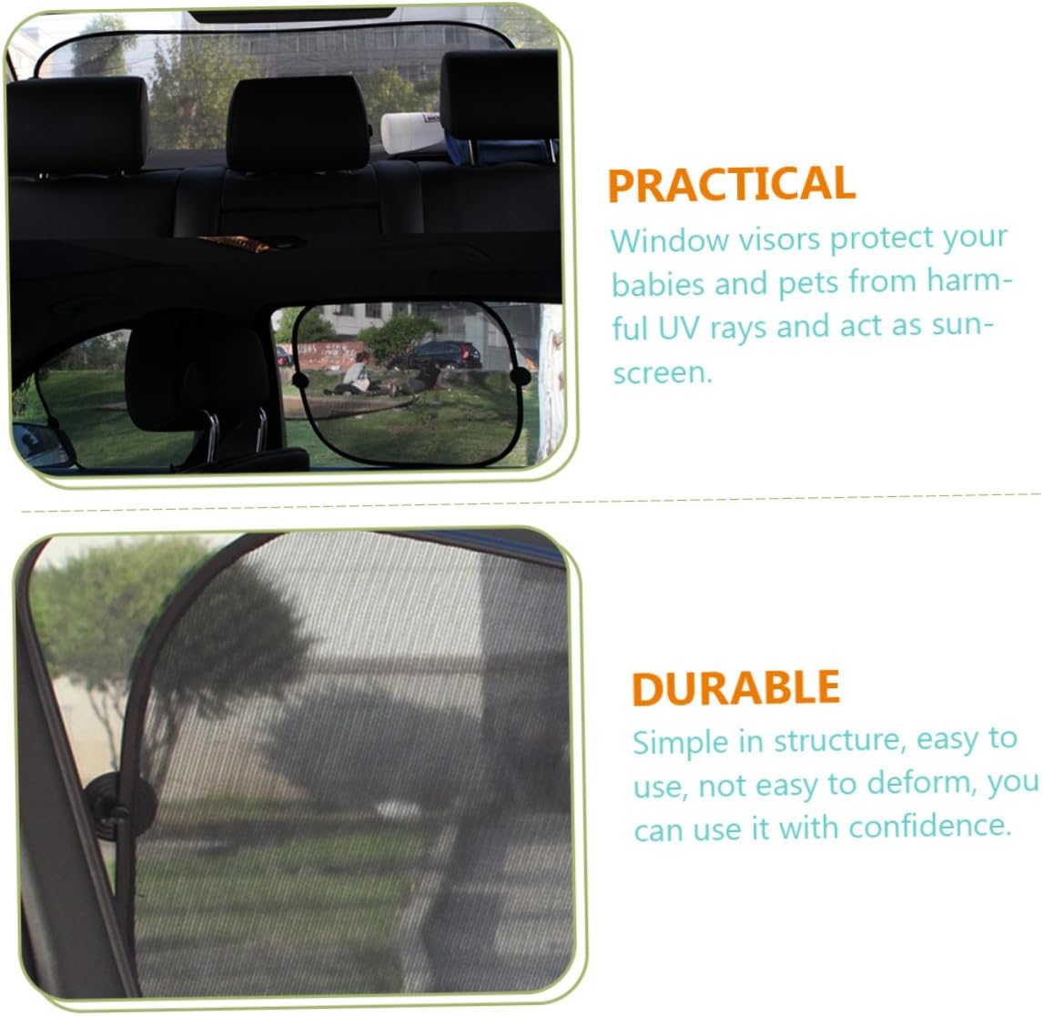 OUNONA 4sets Car Window Sun Shade Curtain Mesh Block Rays Boys and Girls Friendly Easy to Install Fits Front Rear Reduces Interior Heat