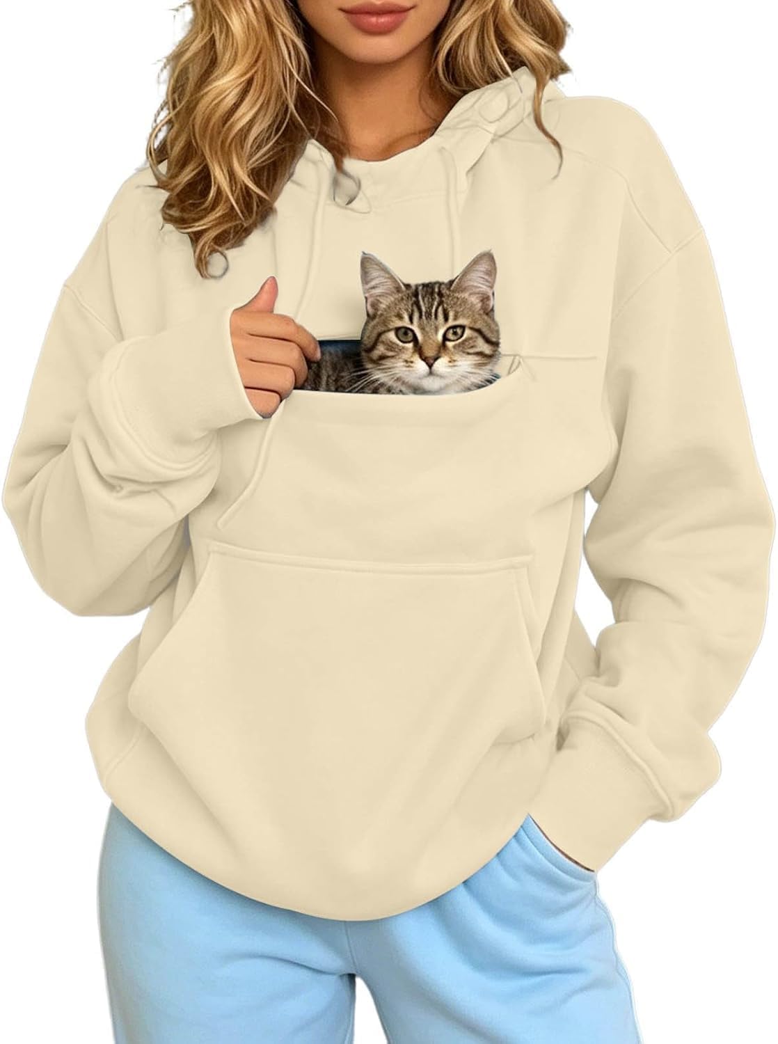 Hoodie with Pet Pouch, Oversized Dog Carrier Hoodie for Small Dogs & Cats, Lightweight Fleece Sweatshirt with Kangaroo Pocket — image 1