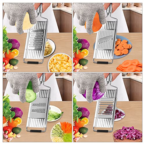 4 In 1 Upgrade Multi-Purpose Cheese Grater Vegetable Slicer Set, Handheld Shredder Cutter Grater Slicer Kitchen Tool, Stainless Steel Vegetable Chopper With 4 Adjustable Blades For Vegetables, Fruits #TOP3