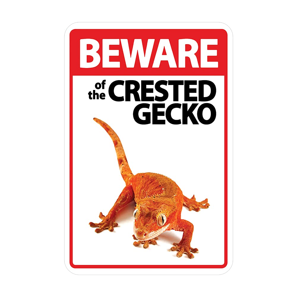 Yivxa Tin-1335 Funny Retro Tin Sign Beware Of The Crested Gecko Motivational Wall Hanging Sign Rustic Farmhouse Signs For Home Bar Coffee Office Garage Decor 12X8 Inch