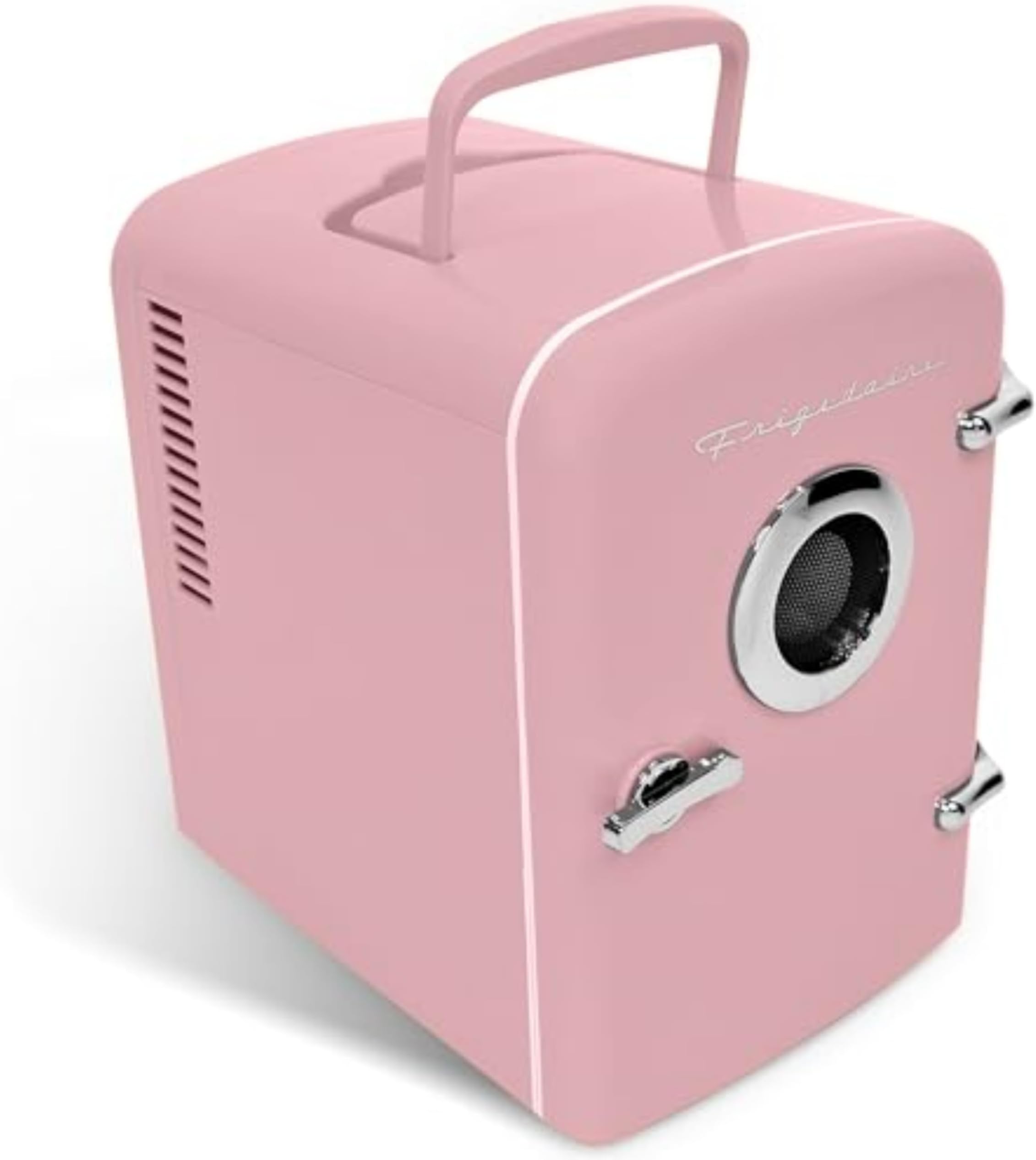 Frigidaire EFMIS151-PINK EFMIS151 Mini Portable Compact Personal Home Office Fridge Cooler Built in Speaker, 4L Capacity, Chills Six 12 oz Cans, 100% Freon-Free & Eco Friendly, standard, Pink