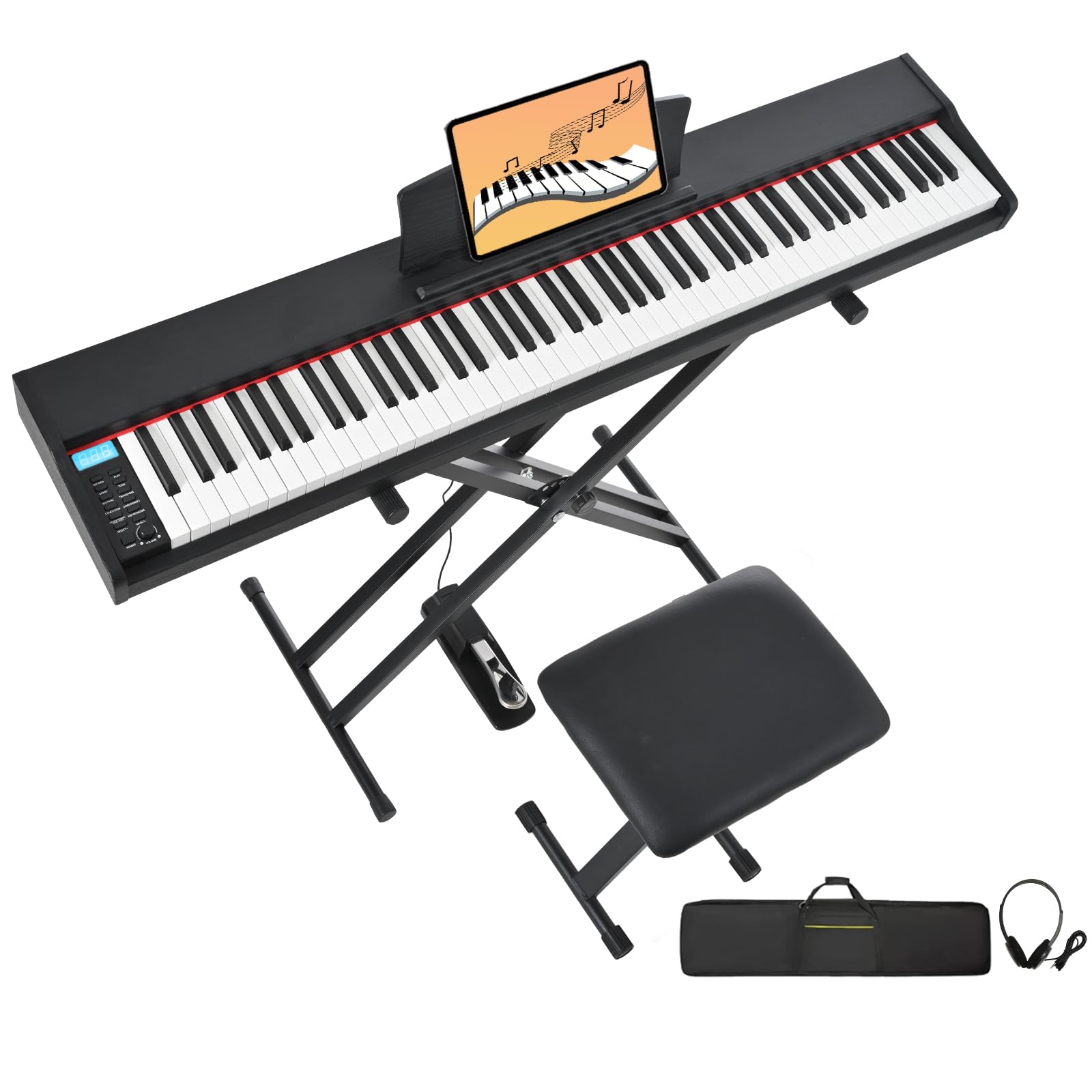 MSTNE Digital Piano 88 Key Weighted with Piano Bench, 88 Key Full Size Semi Weighted Keyboard Piano, Electronic Piano for Beginner,with Adjustable Stand,Carrying Case,Sustain Pedal,Headphone (Black)