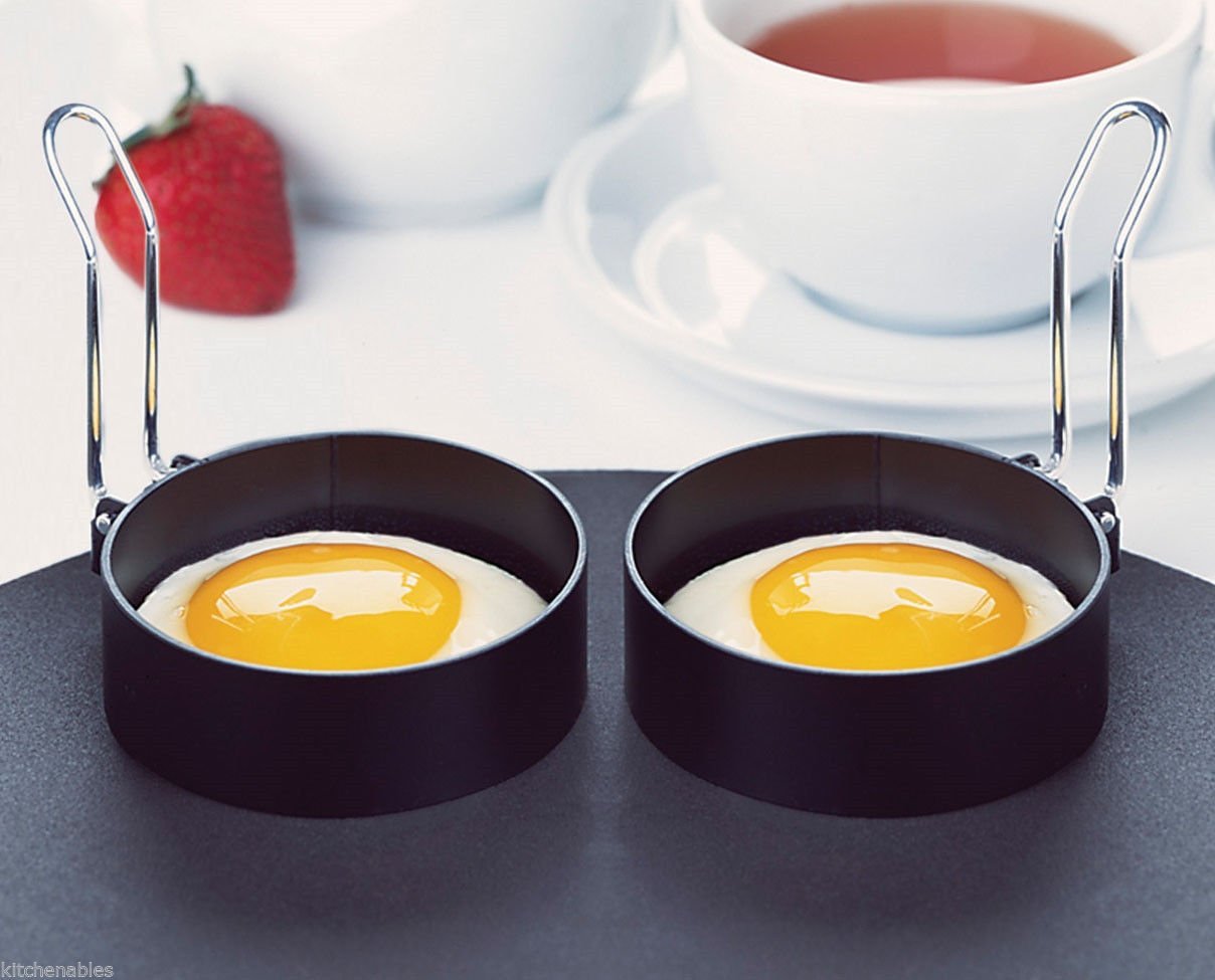 Egg Pancake Rings AMCO HOUSEWORKS ROUND EGG RINGS SET OF 2, NON STICK STAINLESS HANDLE, PANCAKES 2