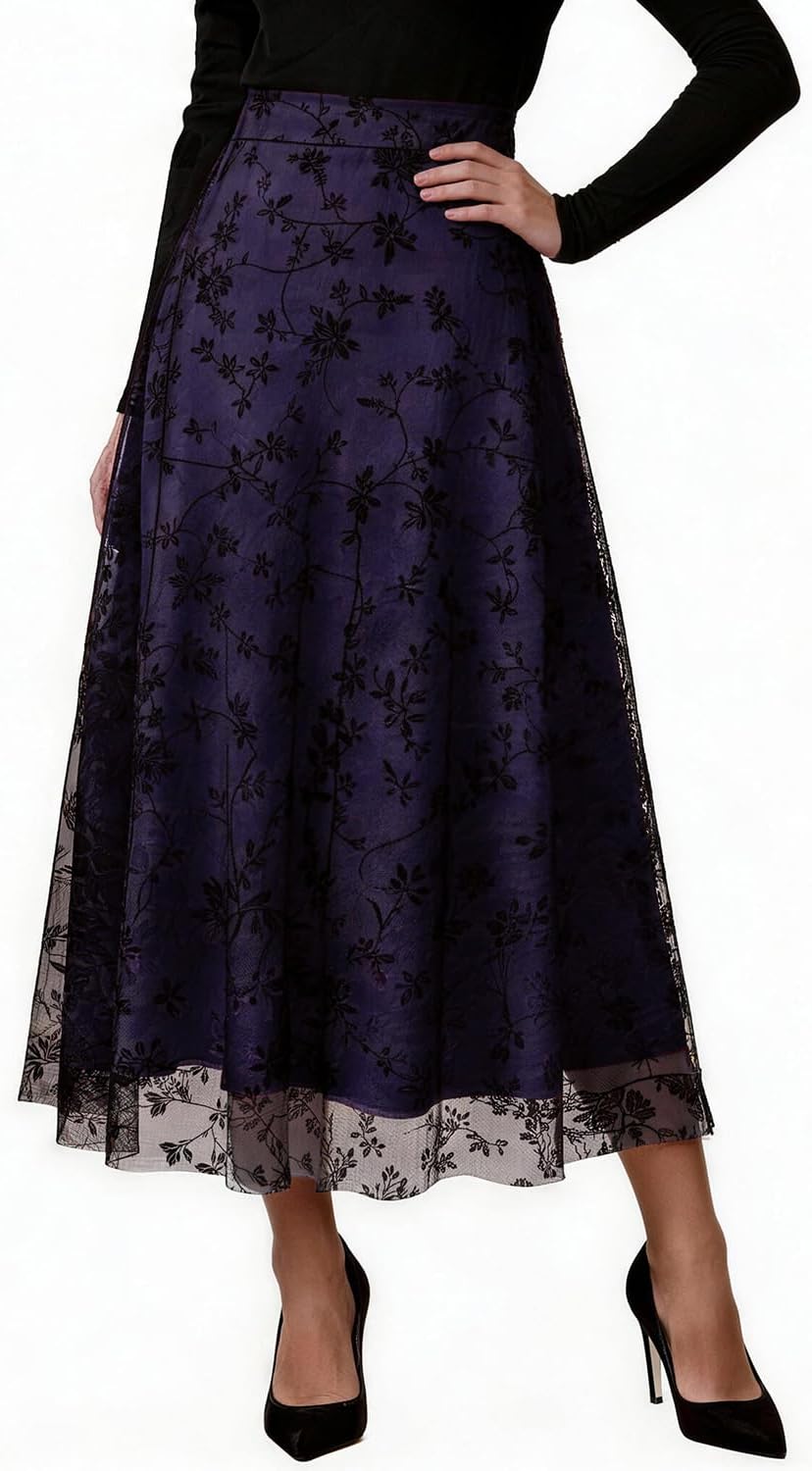 Dressy Skirts for Women High Waist A Line 3D Floral Vintage Flowy Chiffon Skirt Long Midi Length