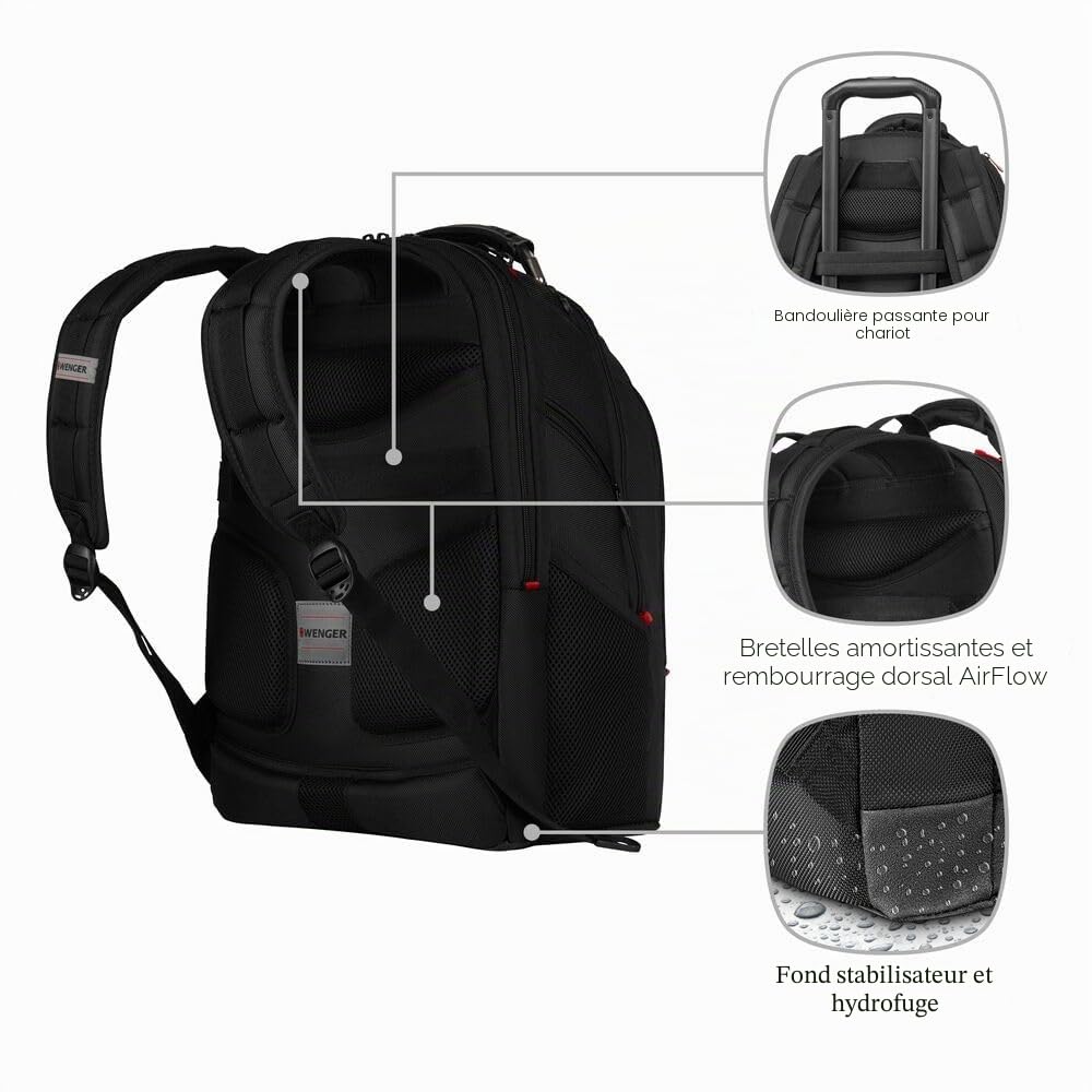 WENGER Ibex Deluxe Sac à Dos pour Ordinateur Portable 14-16 Pouces, Tablette Tactile 10 Pouces, 26 l, Femmes Hommes, Affaires Uni École Voyages, Noir, 606493