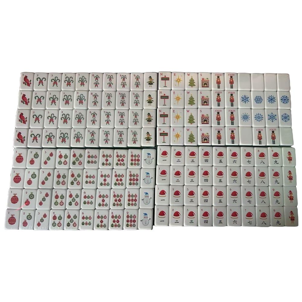 Set di Tessere Mahjong, Tessere Mahjong Americane a 4 Strati con Stampa a Tema Natalizio, Set 160 Pezzi per Casa, Viaggi E Serate di Gioco.