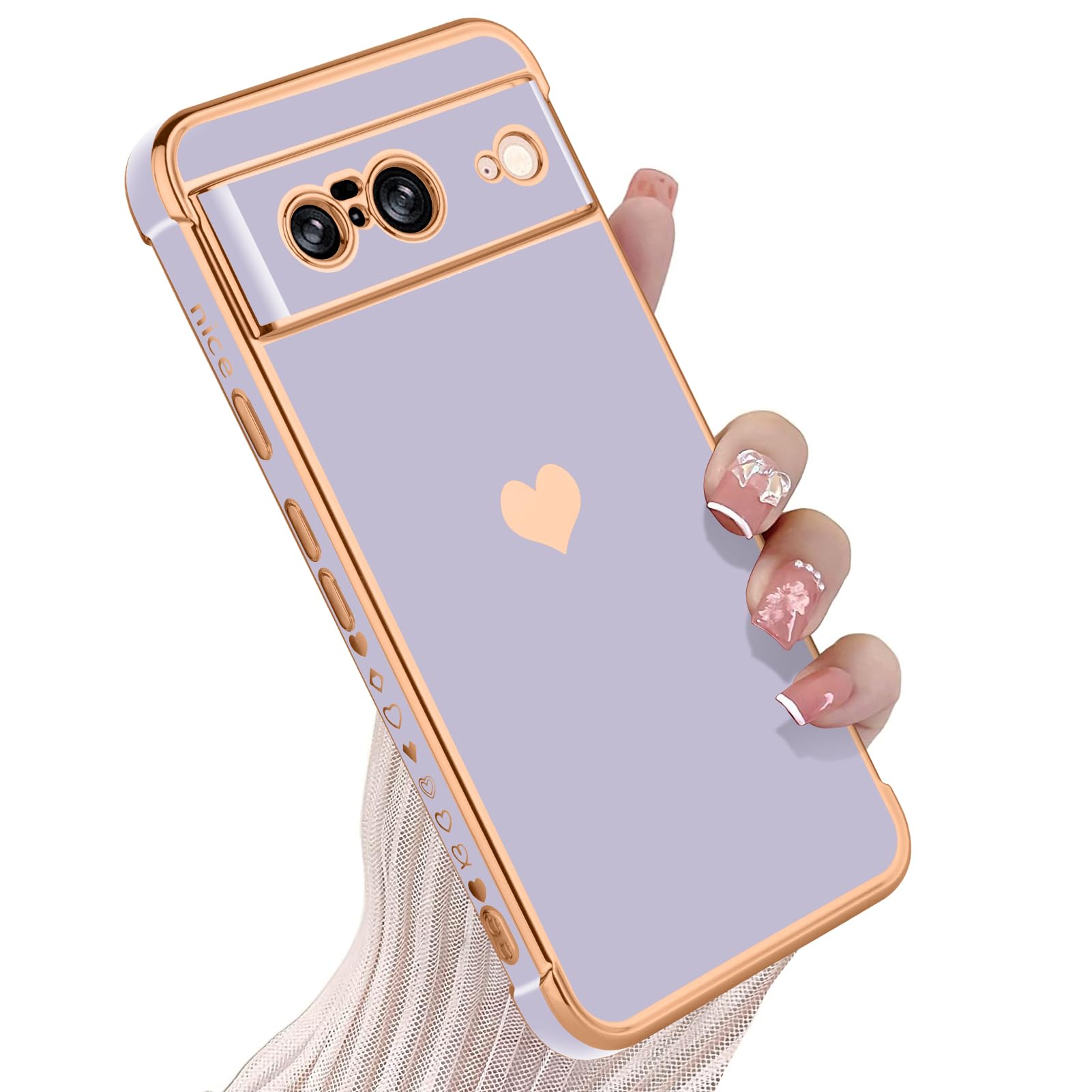 KANGHAR Compatible with Google Pixel 8 5G Case for Women Girl, Plating Edge Cute Love Heart Soft TPU Bumper with 4 Corners Shockproof Protection Phone