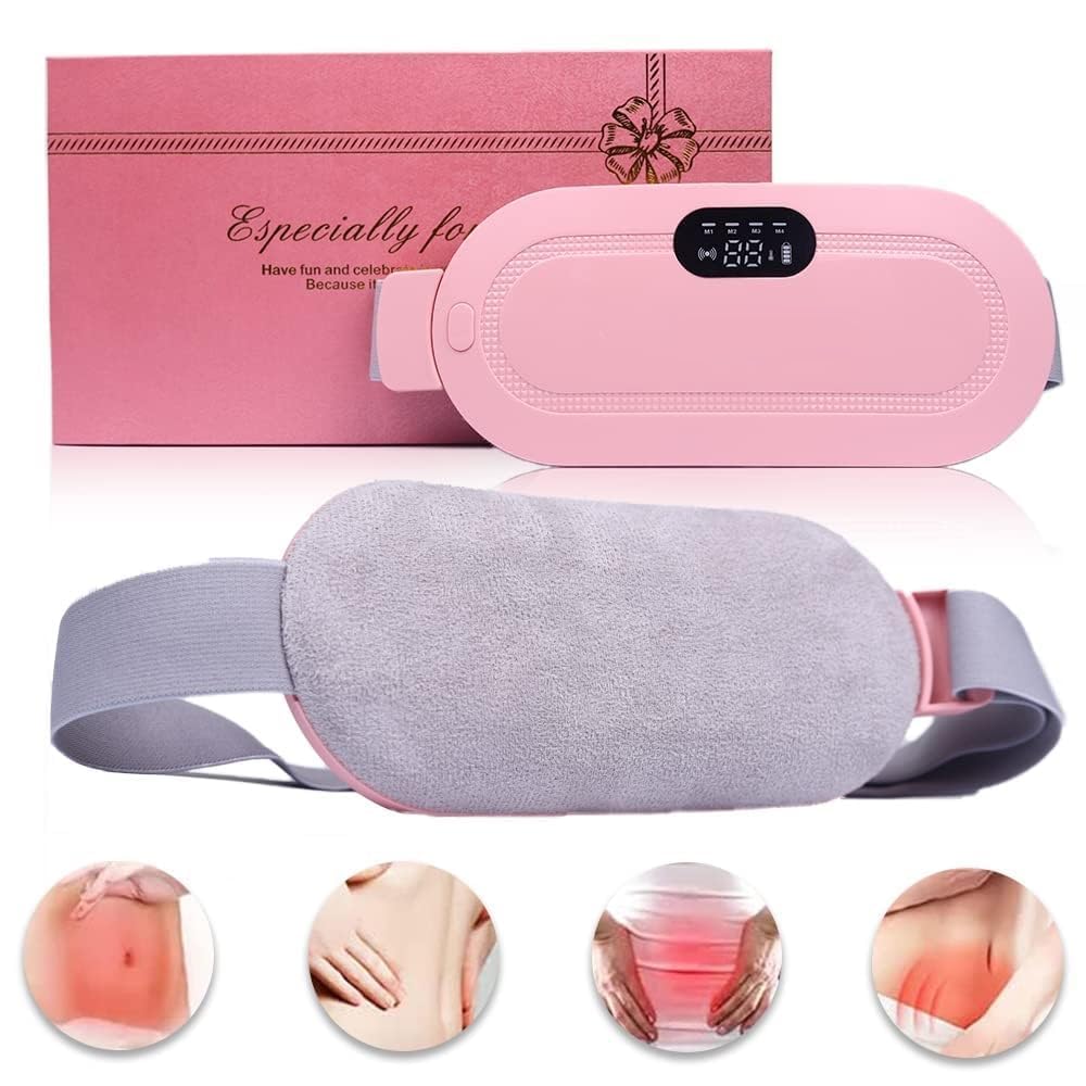 EASYMART Period Cramp Relief Massager & Heating Pad for Period Cramps Portable Cordless 3-Temp. & 4-Massage Mode Fast Heating Menstrual Period Pain Relief Device for Women