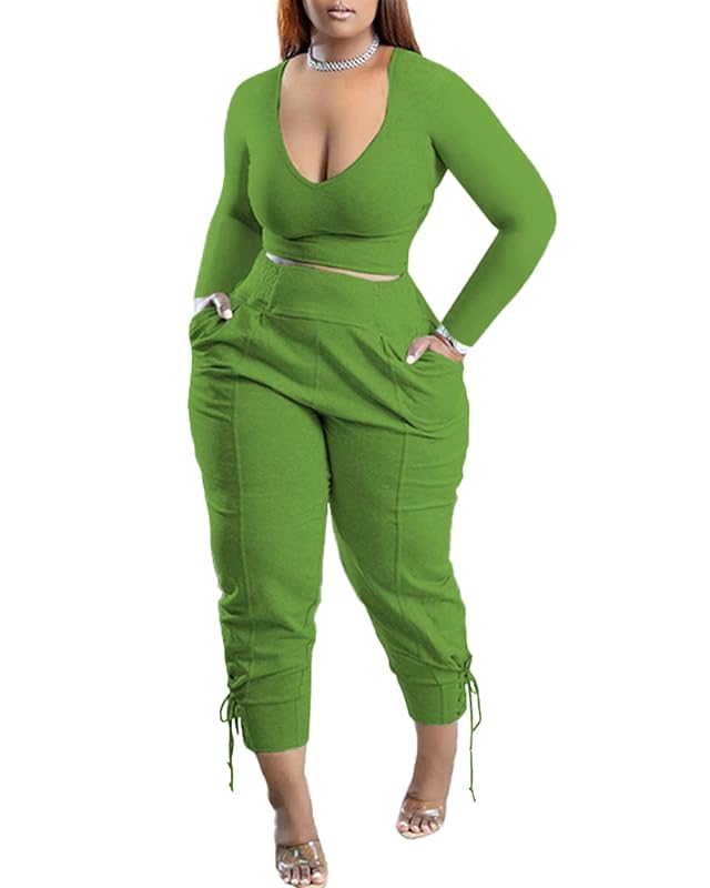 Womens Cotton Lounge Flared Legging Set Two Piece Outfits Basic Long Sleeve Crop Tops Low Rise Fold Over