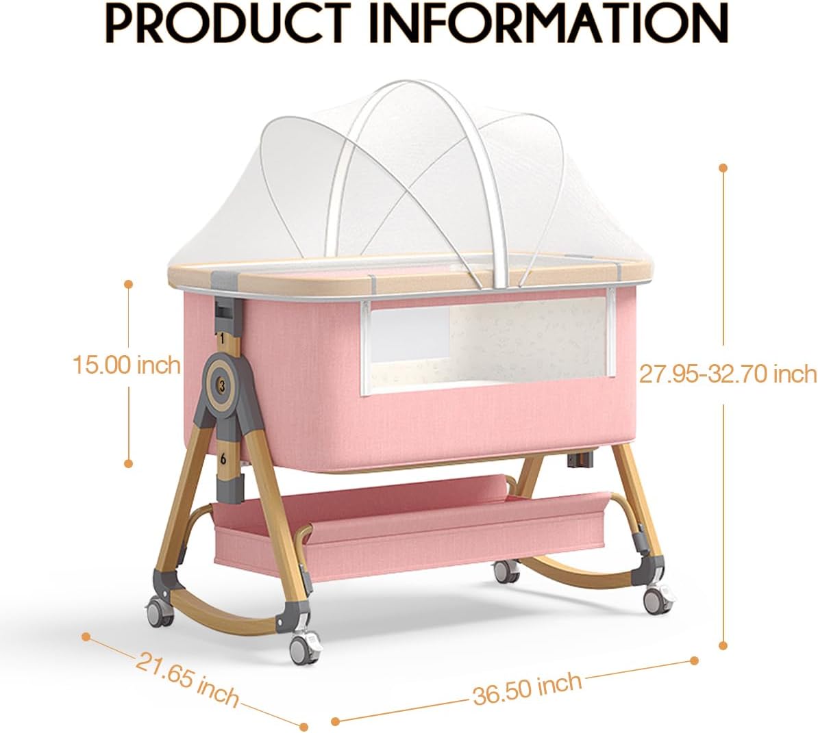 Baby Bassinet, 4 In 1 Portable Bassinet Bedside Sleeper with Wheels Comfy Mattress and Storage Basket, Moises Para Bebe 6 Adjustable Height Rocking Bedside Bassinet for Baby Newborn Boys Girls