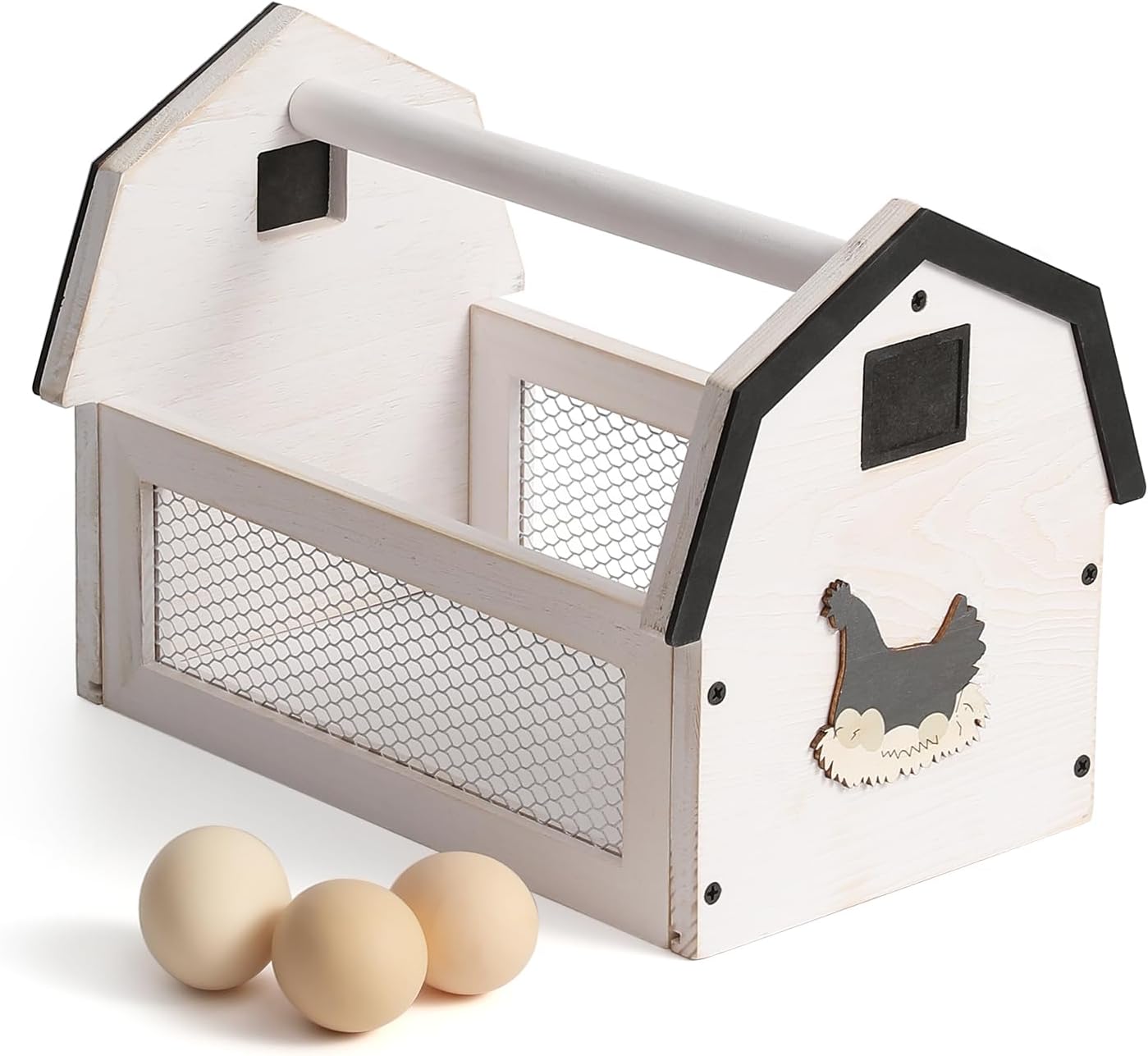 Wood Farmhouse Egg Collecting Basket - Gather Fresh Eggs from Chicken Countertop (Large) White Large