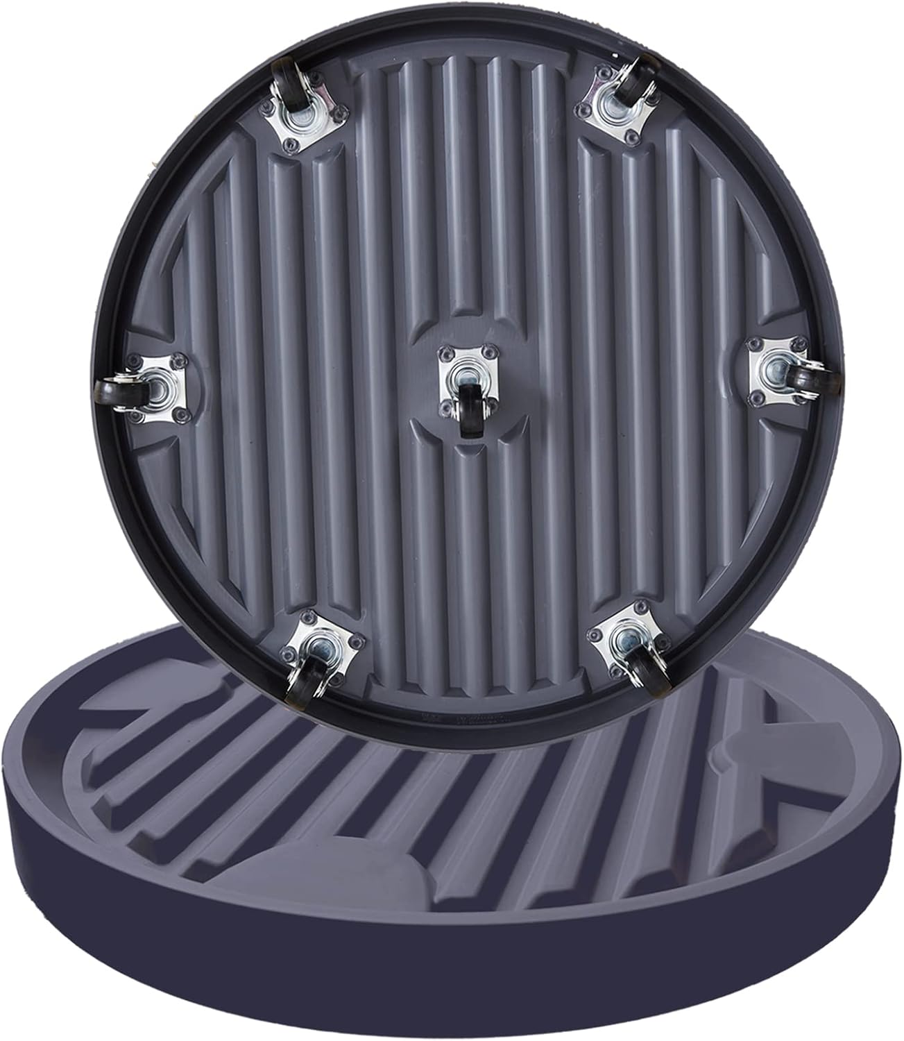 15.5Inch Plant Caddy with Hidden Wheels, Rolling Plants Stand with Wheel, 7 Invisible Casters, Indoor Plant Saucers on Wheels, Heavy Duty Wheeled Plant Dolly, Planter Roller Base, Gray, 2Pack