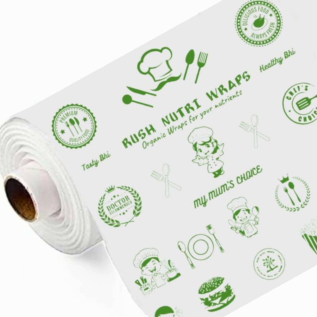 Rush Premium 500 Grams Nutri Wrap Food Wrapping Paper Roll with Sealing Sticker, Non-Sticky Butter Paper Roll for Roti Use as Parchment Paper for baking cake, Kitchen Roll Paper or roti clothes wrap
