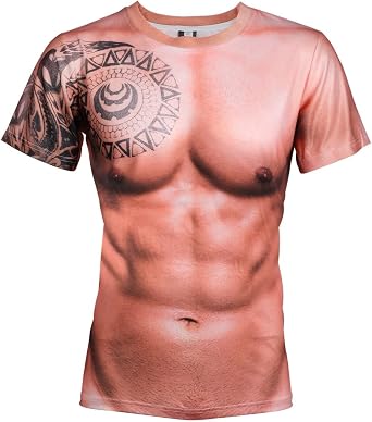 MenS Casual Tees, Short Sleeve 3D Muscle Print T-Shirt, Novelty O-Neck Tops, Funny Graphic Blouse