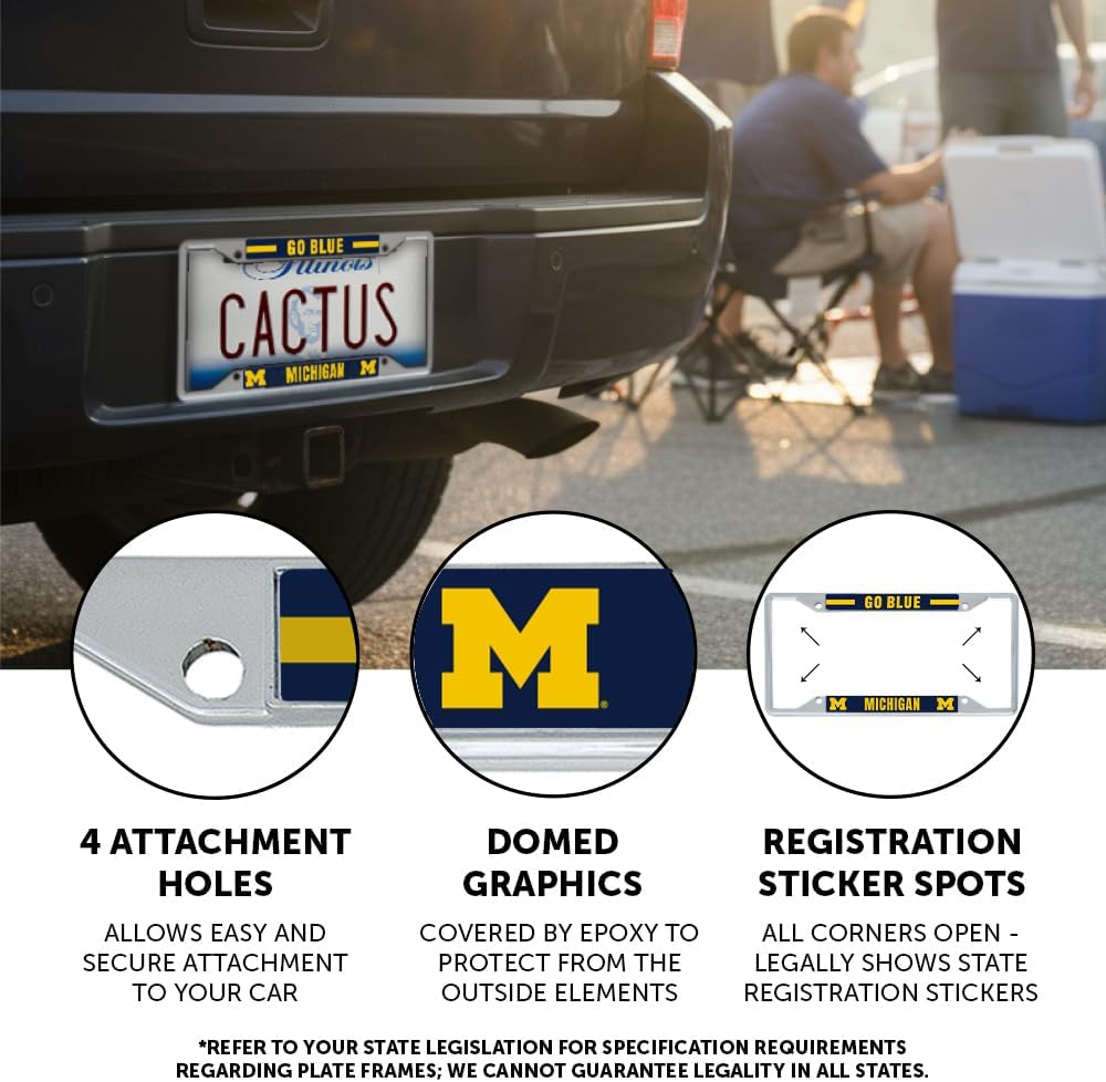 Desert Cactus University of Michigan License Plate Frame Wolverines UM U of M Holder for Front or Back of Car Metal Car Tag Holder Officially Licensed (Slogan 2)