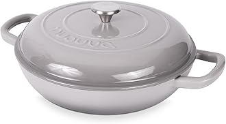 Shallow Cast Iron Casserole with Lid – Non Stick Dutch Oven Pot, Oven Safe up to 500° F – Sturdy Ovenproof Stockpot Cookware – Enamelled Cooking Pot – Grey, 3.7-Quart, 30cm –