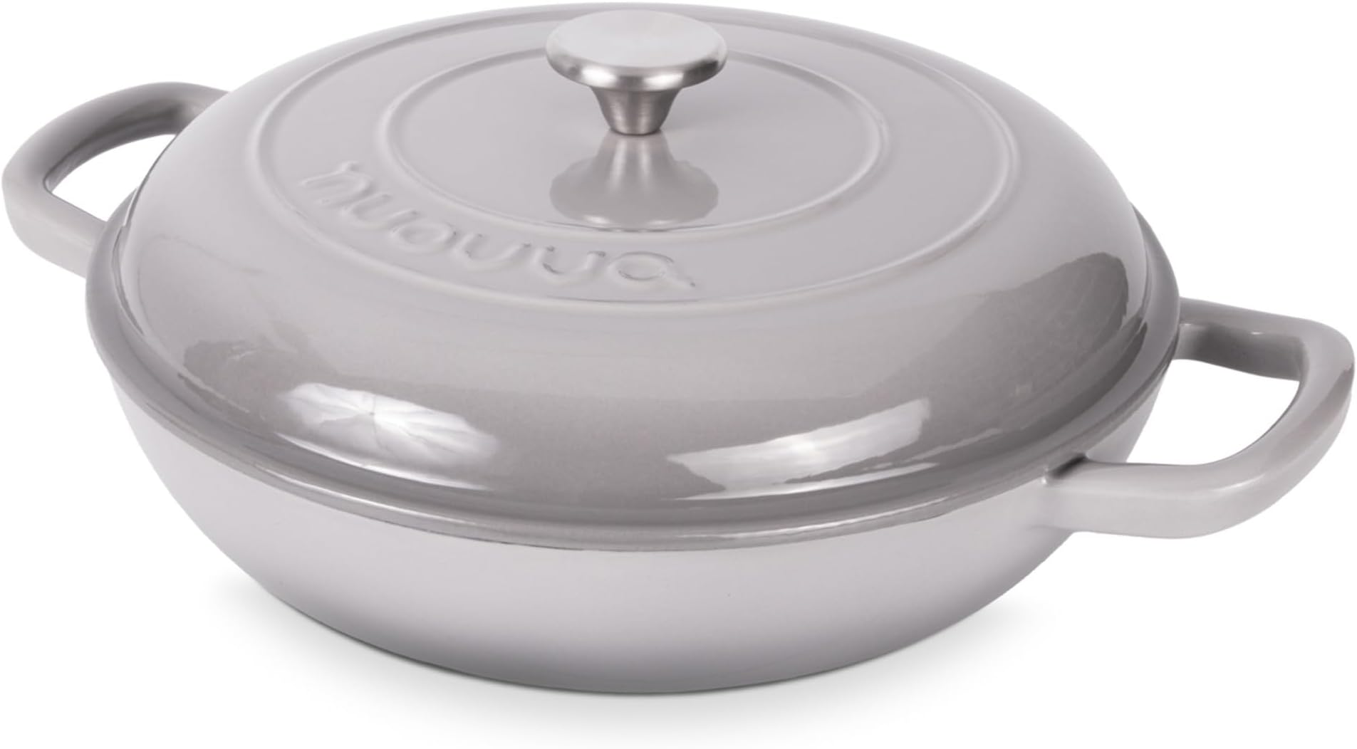 Cast Iron Dutch Oven with Lid – Non Stick Shallow Dutch Oven Pot, Oven Safe up to 500° F – Sturdy Cooking Pot – Enamelled Stockpot Cookware – Gray, 3.7-Quart, 30cm – by Nuovva
