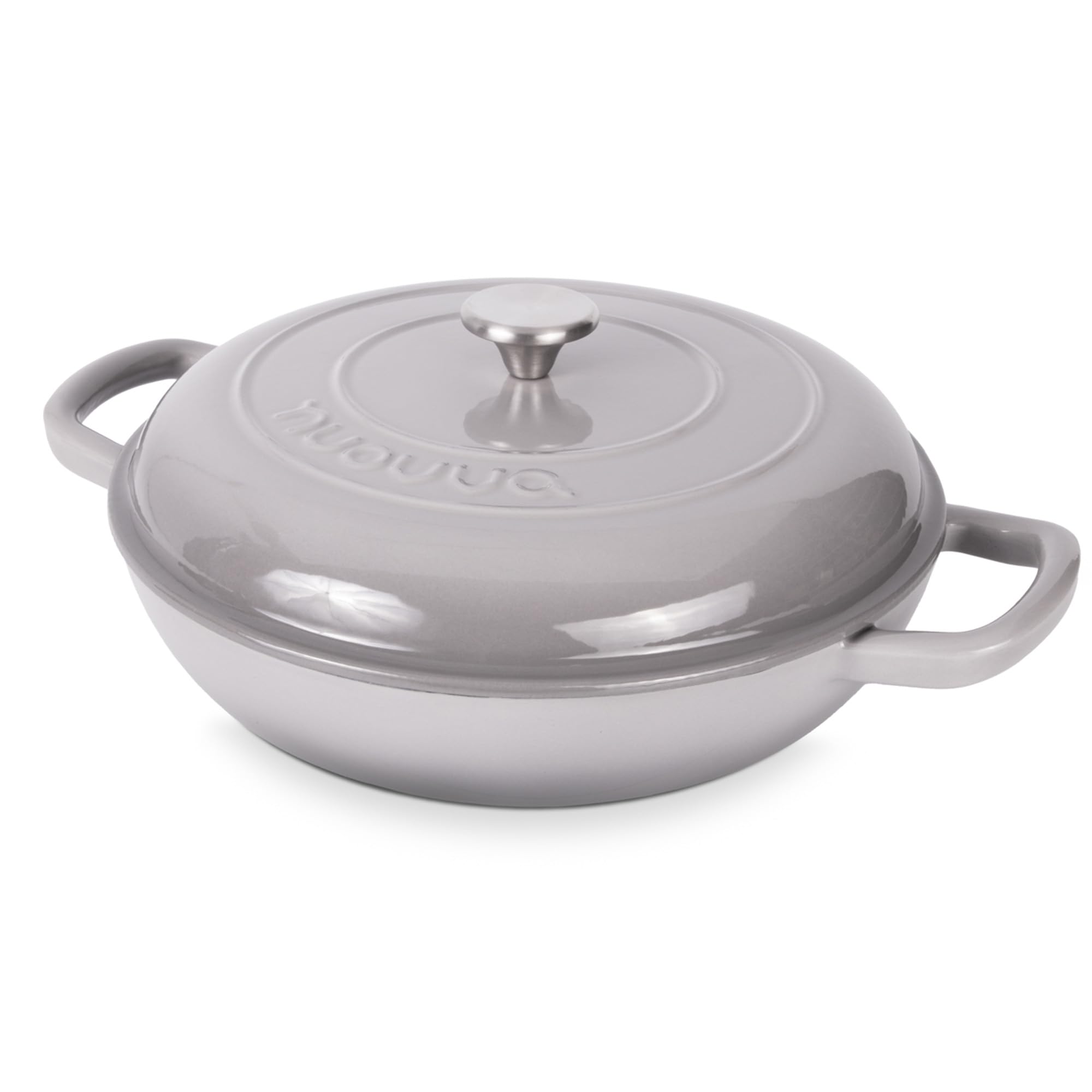 Shallow Cast Iron Casserole with Lid – Non Stick Dutch Oven Pot, Oven Safe up to 500° F – Sturdy Ovenproof Stockpot Cookware – Enamelled Cooking Pot – Grey, 3.7-Quart, 30cm –