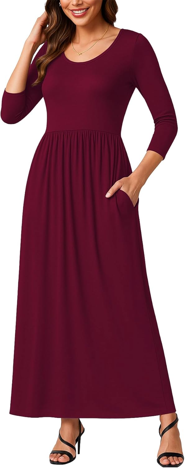 EUOVMY Women's Long Sleeve Loose Maxi Dresses Casual Long Dresses with Pockets - Image 5