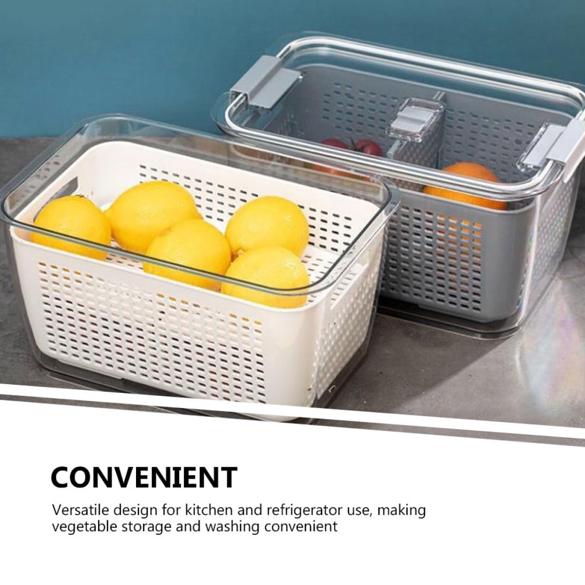 Lot de 2 Paniers d'Égouttage Doubles en Plastique Blanc 17L 45L Boîtes de Rangement Alimentaire pour Réfrigérateur Organisateurs pour Légumes et Fruits Conservation Fraîcheur