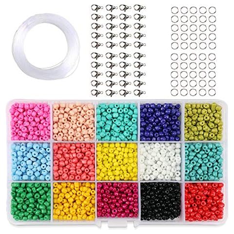 Seed Beads 9000 Pcs Glass Seed Beads with a Organiser Case and 1 Roll Crystal Elastic Line for Beading, Bracelets, Sewing, Key Chains and Kid Jewelry Making Cover
