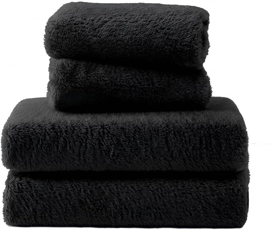 Fleece Fitted Sheet,3-Piece Set,Cozy and Luxury Queen Fitted Bed Sheet with 15 Inch Deep Pocket-Includes One Black Fitted Sheet, Two 20 * 30" Pillowcases (Black, King)