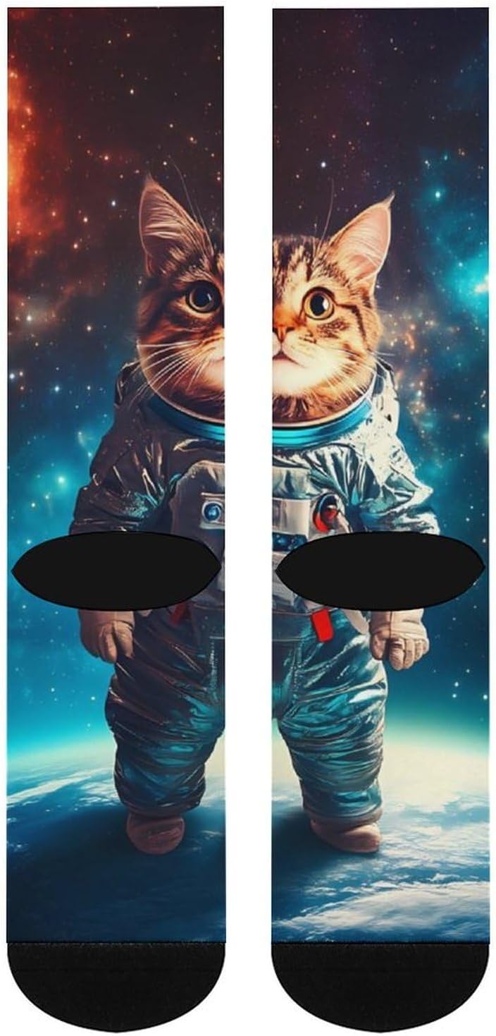 Astronaut Cat Galaxy-Spacees Knee High Socks Athletic Long Stockings Sport Casual Crew Tube Sock Boot 46cm