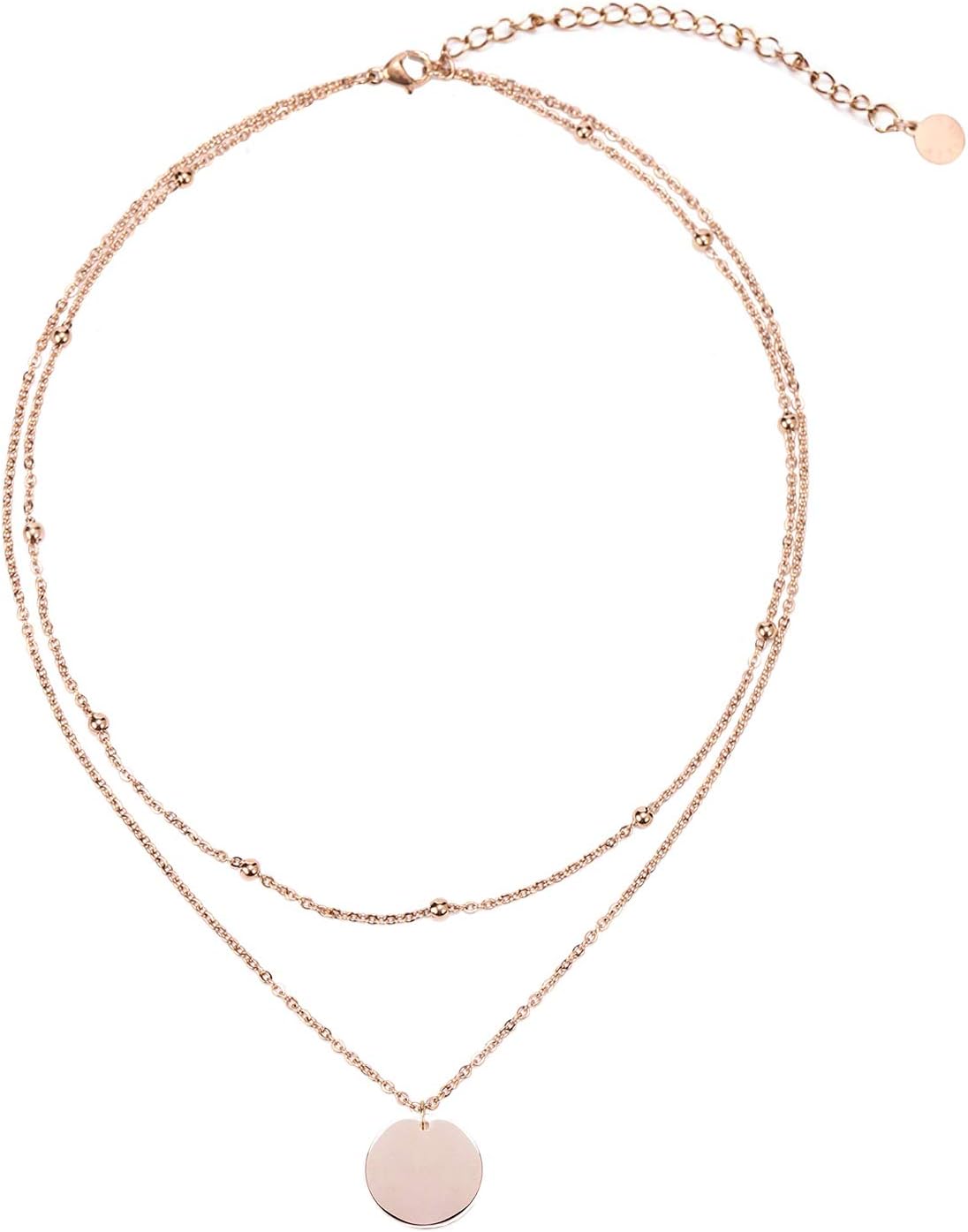 Disc Pendant Necklace Layered Titanium Steel Chain Choker for Women