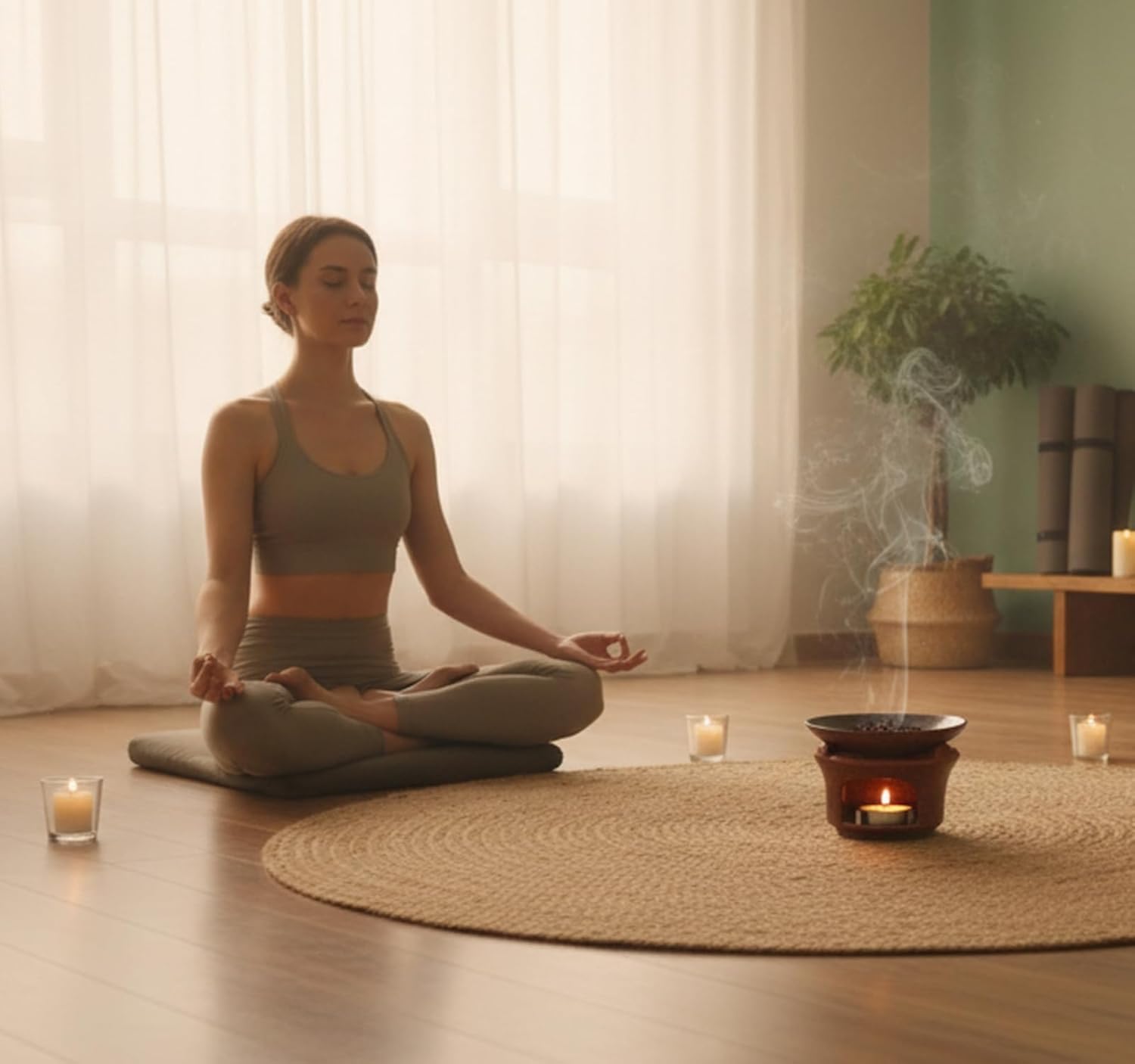 Ceramic Aroma Diffuser & Candle Heater, 4.23"×4.23"×2.82", Wax Melt Warmer & Essential Oil Burner for Home, Office, Yoga, Meditation & Relaxation（Reddish-Brown）
