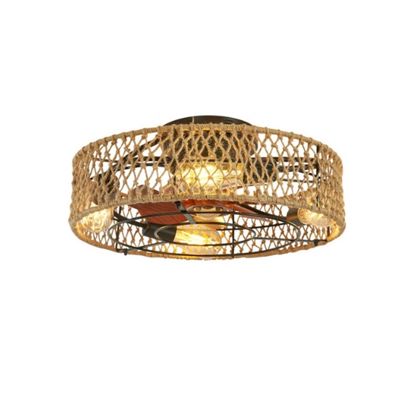 TRDEWR American Retro Fan Light APP Remote Control Dining Room Living Room Bedroom Ceiling Light Hemp Rope Ceiling Fan Light Good Light and Shadow Effects(Model 2)