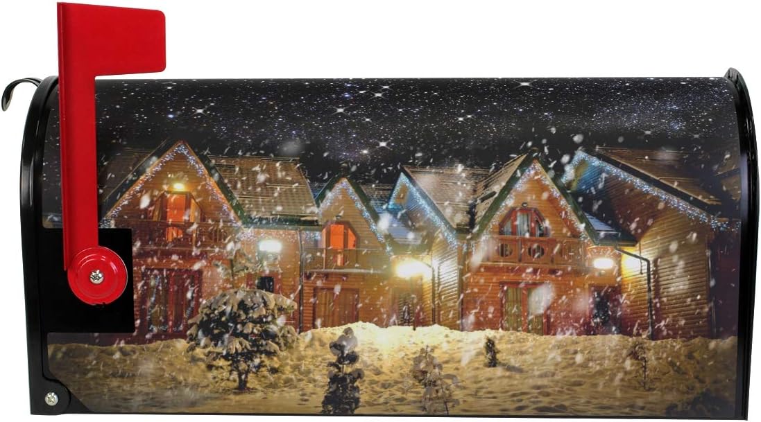 WOOR Christmas Landscape and Snowflakes Magnetic Magnetic Mailbox Cover Standard Size for Garden Yard Outdoor Decorations-18 x 20.8"